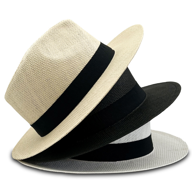 Black Ribbon Five Grass Fedora Panama Hat