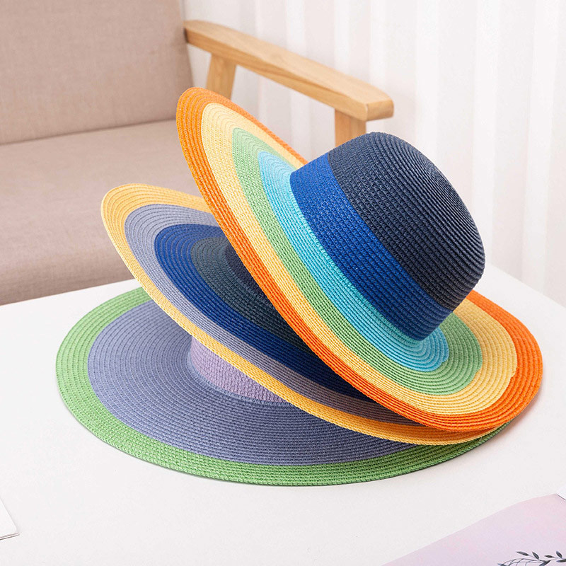 Mukautettu logo Rainbow Stripe Floppy Straw Hat