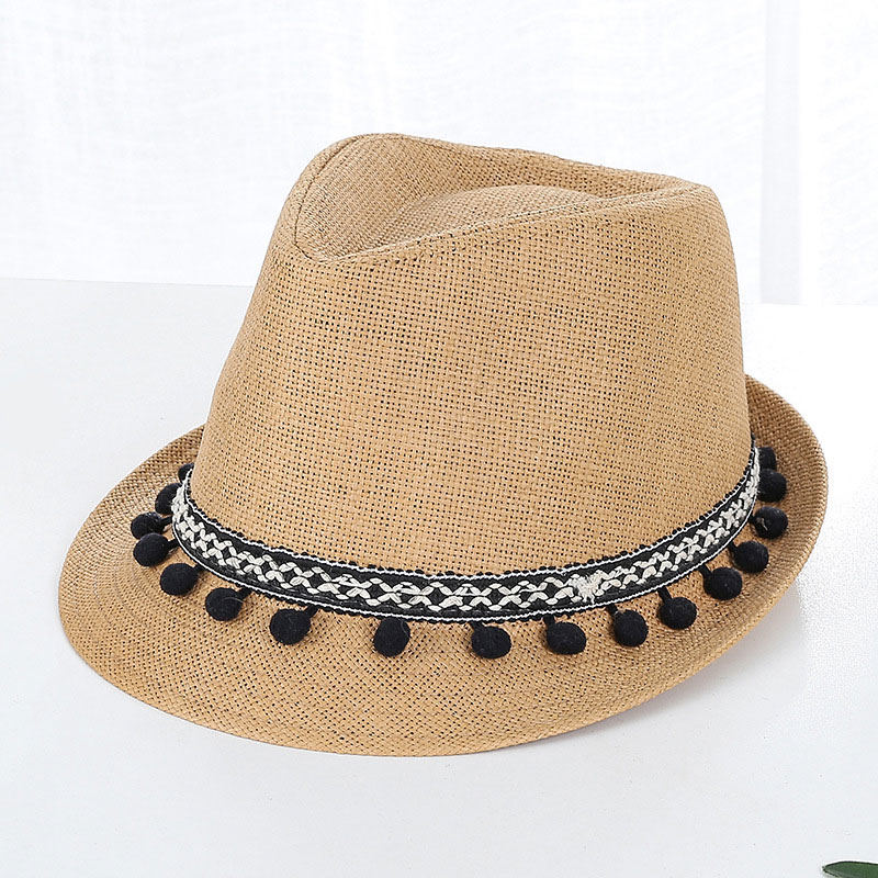 Söpö Pom Pom Trim Miesten Trilby Straw Hat