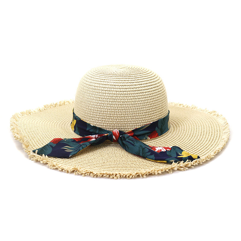 Lady's Vocation Upf Floppy Straw Hat Scraf kanssa